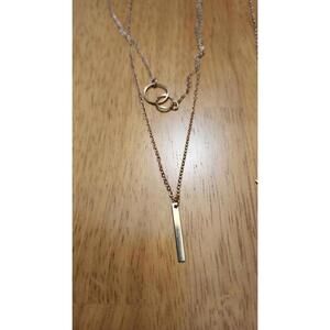 Layered Gold Tone Necklace with Bar and interlocking circles